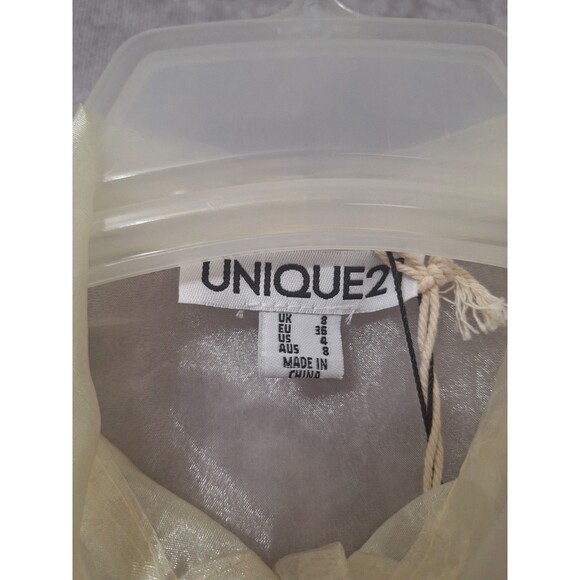 Unique 21 Pussybow Sheer Organza Blouse Sz 4 Button Up Long Sleeve Coquette - Picture 5 of 15
